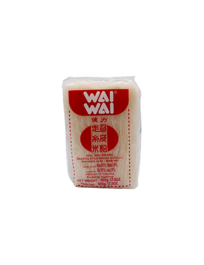 Fideos de Arroz-Fideos de Arroz estilo Vermicelli de la marca tailandesa Wai Wai, en su formato familiar de 500g