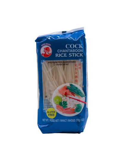 Fideos de Arroz Pad Thai Finos-Fideos de Arroz Chantaboon Rice Stick M - Cock Brand (375g)