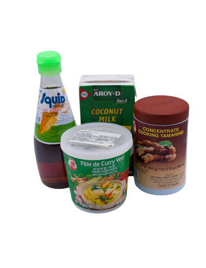 Kit Completo para Curry Verde Tailandés (Cock Brand, Aroy-D, Squid)